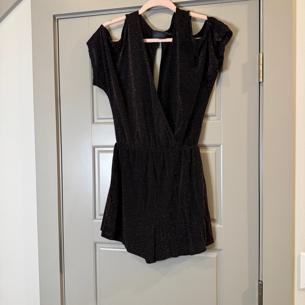 ASTR THE LABEL | Romper rainbow shimmer sparkle off the shoulder